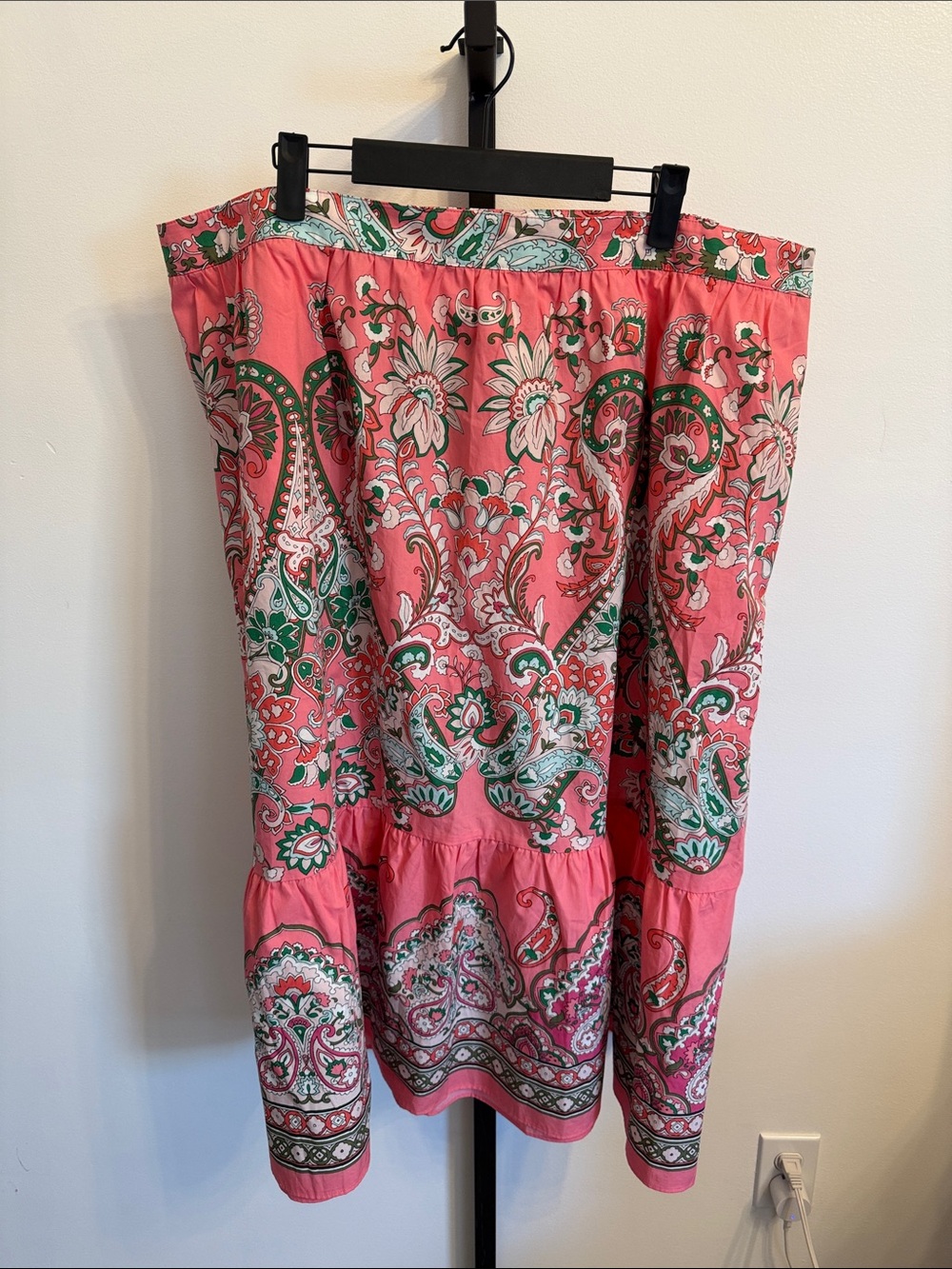 NWT Talbots Pink Green Paisley Cotton Tiered Midi Skirt